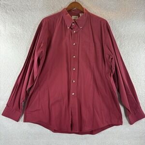 VTG LL Bean Dark Red Button Up Long Sleeve Heavy‎ Cotton Shirt Mens X-Large Reg